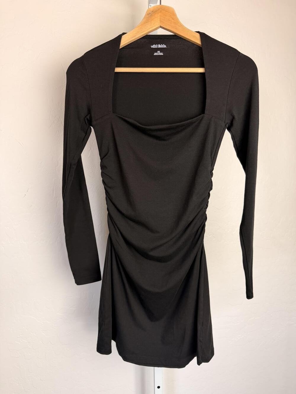 Wild Fable Black Ruched Long Sleeve Mini Dress XS